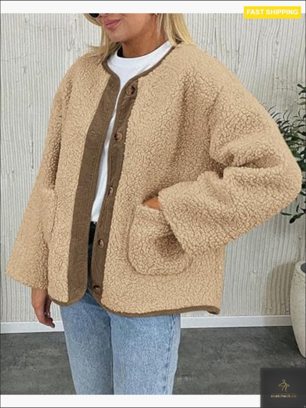 Elegant Long Sleeve Fuzzy Sherpa Button Up Coat Winter Women Outerwear Jacket - Picture 4 of 7